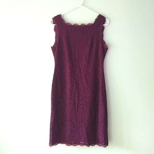 Adrianna Papell Lace Sleeveless Midi Formal Sheath Dress, Plum Purple, 10